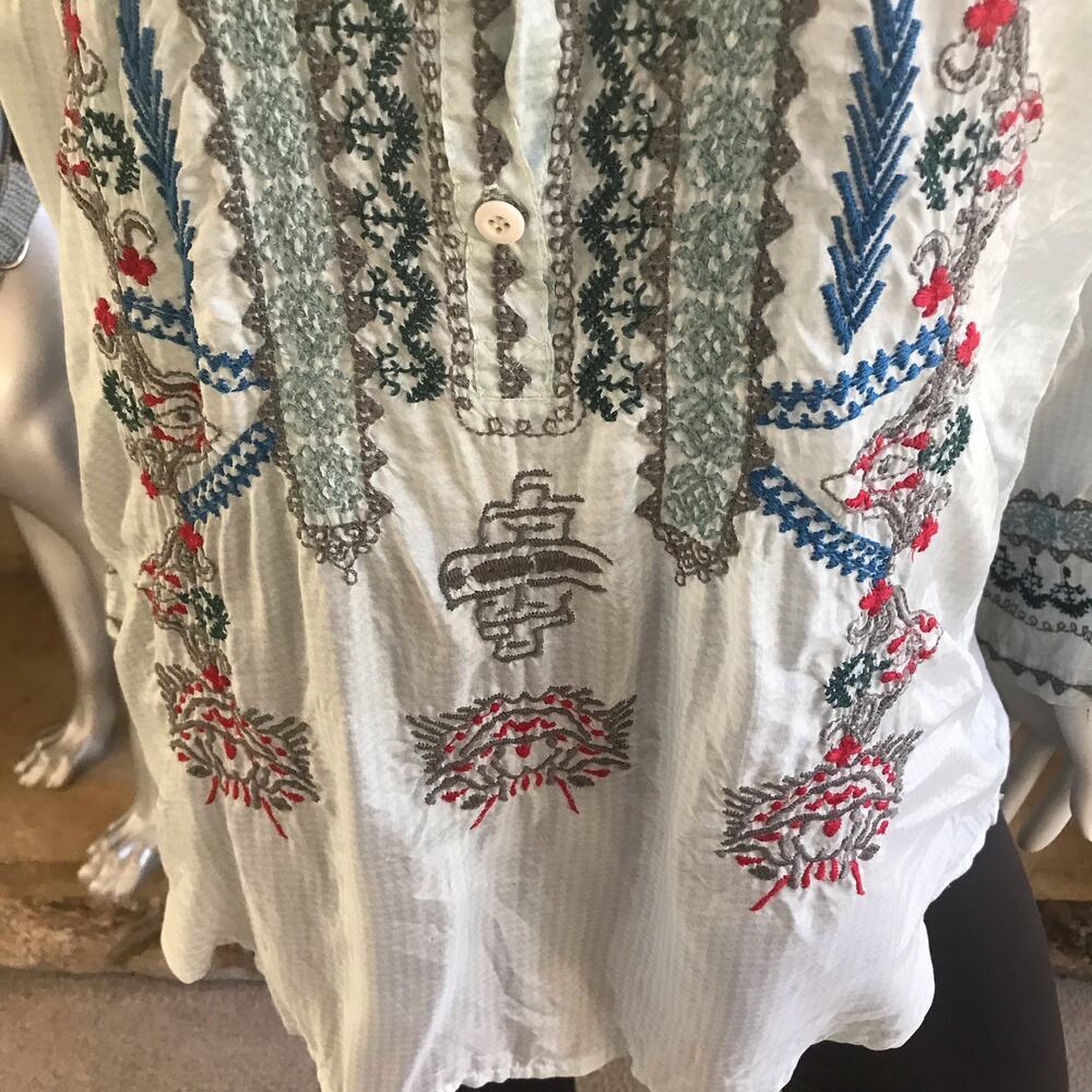 Johnny Was Biya Silk Floral Embroidered Popover Long Sleeve Top Women's Size XS - Picture 3 of 9